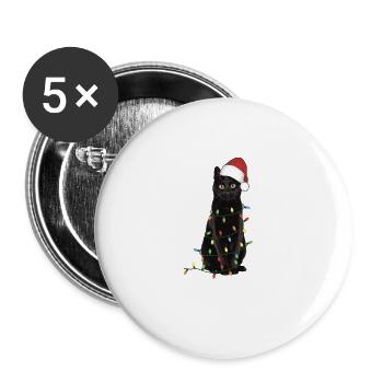 Weihnachten schwarze Katze - Buttons groß 56 mm (5er Pack) - Weiß - Vorne