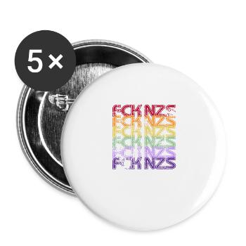 Gegen Nazis - FCK NZS - Gegen Rechts - Vintage - Buttons groß 56 mm (5er Pack) - Weiß - Vorne