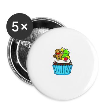 Muffin for Christmas with gingerbread men blue - Buttons large 2.2''/56 mm (5-pack) - white - Front
