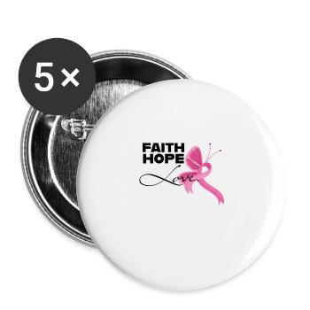 Faith hope love breast cancer women ribbon - Buttons large 2.2''/56 mm (5-pack) - white - Front