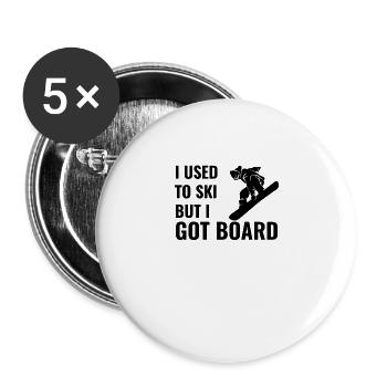 Snowboard Pun - J'avais l'habitude de skier, mais j'ai BOARD - Lot de 5 grands badges (56 mm) - blanc - Devant