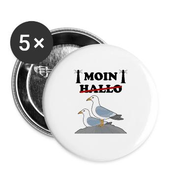 Moin Norddeutsch Möwen Lustig Spruch Möwe Geschenk - Buttons groß 56 mm (5er Pack) - Weiß - Vorne