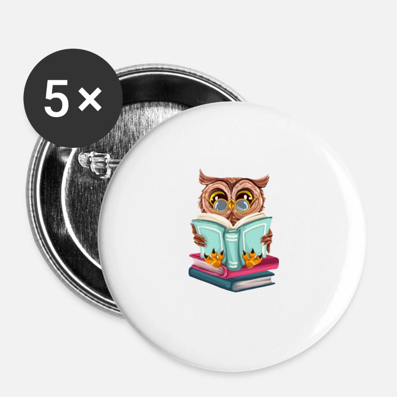Cute owl reads book bookworm bookworm read - Buttons large 2.2''/56 mm (5-pack) - white