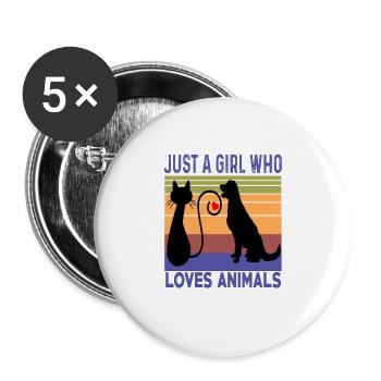 Juste une fille qui aime les animaux Chien Chat Retro Vintag - Lot de 5 grands badges (56 mm) - blanc - Devant