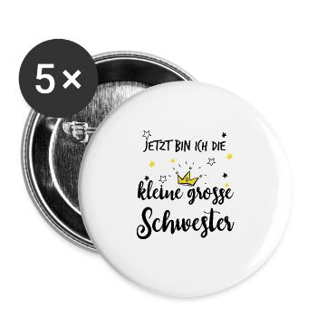 Kleine große Schwester 2021 für Geschwister - Buttons groß 56 mm (5er Pack) - Weiß - Vorne