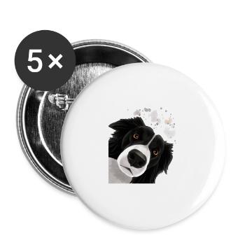 Curious Border Collie Dog - Buttons large 2.2''/56 mm (5-pack) - white - Front