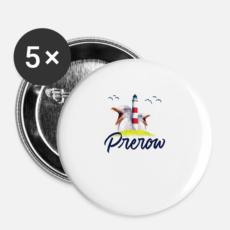 Prerow Baltic Sea Vacation Seagull Lighthouse Gift - Buttons large 2.2''/56 mm (5-pack) - white