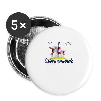 Warnemünde Ostsee Strand Küste Urlaub Geschenk - Buttons groß 56 mm (5er Pack) - Weiß - Vorne