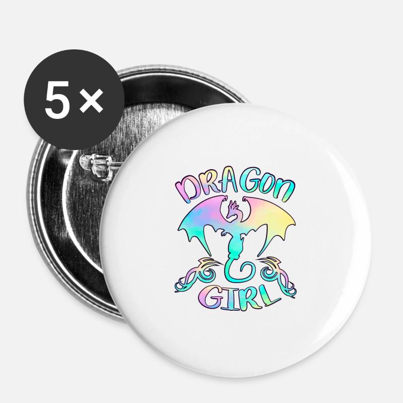 Dragon Girl - Buttons large 2.2''/56 mm (5-pack) - white