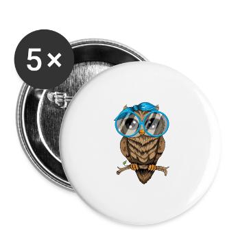 Eule ich mag halt Eulen Nerd Brille Crazy Owl Lady - Buttons groß 56 mm (5er Pack) - Weiß - Vorne