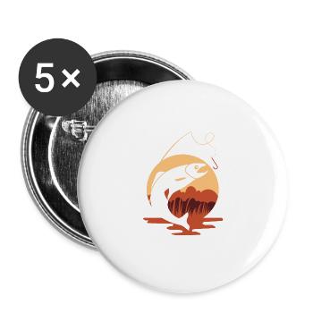 Salmon Fishing Nature Outdoor Hiking Camping - Buttons groß 56 mm (5er Pack) - Weiß - Vorne