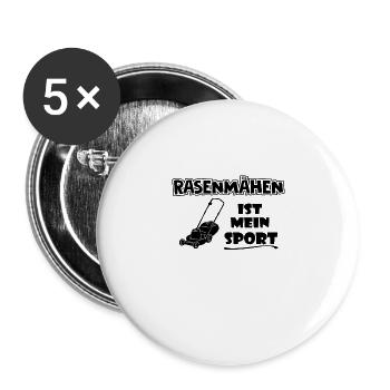 Rasenmähen ist mein Sport Rasenmäher Gartenarbeit - Buttons groß 56 mm (5er Pack) - Weiß - Vorne