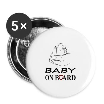 baby on board Baby Pieds Bébé Ventre mère Cadeau - Lot de 5 grands badges (56 mm) - blanc - Devant
