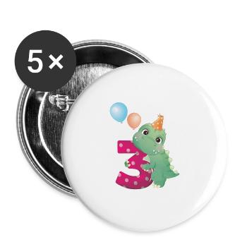 3 Birthday Dinosaur Years Three Dino Gift - Buttons large 2.2''/56 mm (5-pack) - white - Front