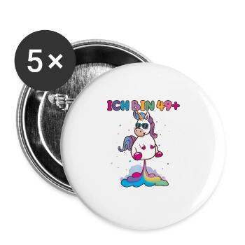 50 Geburtstag Frauen Männer Deko Geschenk Einhorn - Buttons groß 56 mm (5er Pack) - Weiß - Vorne