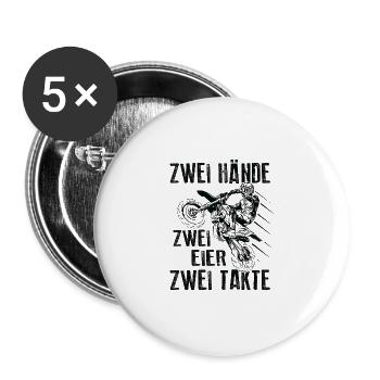 Zweitakt Supermoto Zwei Hände Zwei Eier Zwei Takte - Buttons groß 56 mm (5er Pack) - Weiß - Vorne