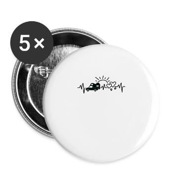 Pickup Wohnkabine Camping Herzschlag mit Hund - Buttons groß 56 mm (5er Pack) - Weiß - Vorne
