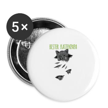 Bester Katzenpapa Katzenbesitzer Haustier Katzen - Buttons groß 56 mm (5er Pack) - Weiß - Vorne