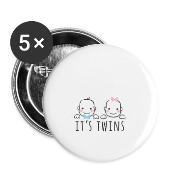 Zwillinge Geschenk Schwangere Mama Baby Girl Boy - Buttons groß 56 mm (5er Pack) - Weiß - Vorne