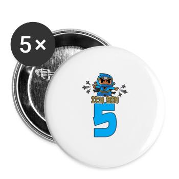 Kinder Ninja Fünfter Geburtstag Samurai Ninja 5 - Buttons groß 56 mm (5er Pack) - Weiß - Vorne