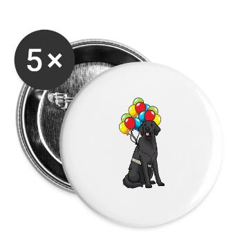 Flat Coated Retriever Hund mit Ballons - Buttons groß 56 mm (5er Pack) - Weiß - Vorne