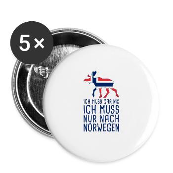 Ich Muss Gar Nix Ich Muss Nur Nach Norwegen Norge - Buttons groß 56 mm (5er Pack) - Weiß - Vorne