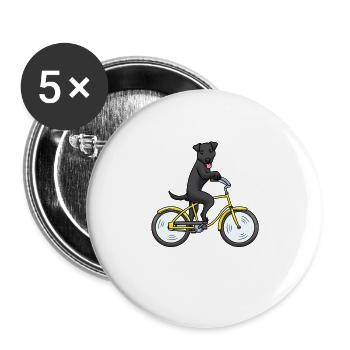 Patterdale Terrier Hund auf Fahrrad - Buttons groß 56 mm (5er Pack) - Weiß - Vorne