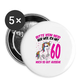 60. Geburtstag Geschenk Einhorn Frauen lustig - Buttons groß 56 mm (5er Pack) - Weiß - Vorne
