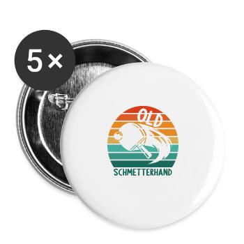Tischtennis Retro Spieler Old Schmetterhand - Buttons groß 56 mm (5er Pack) - Weiß - Vorne
