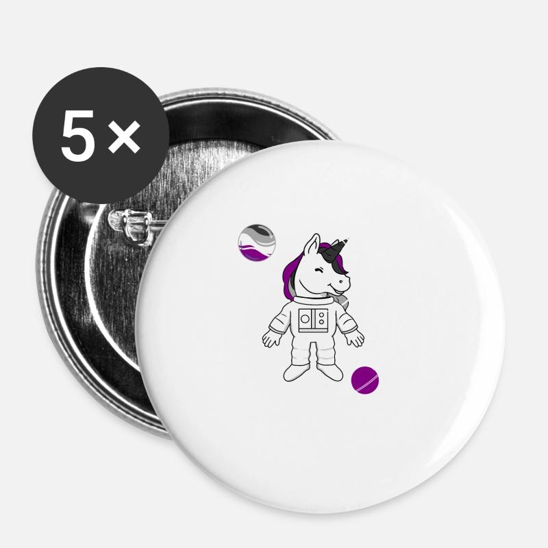 Einhorn Astronaut Ace Pride - Buttons groß 56 mm (5er Pack) - Weiß