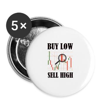 Finanzen - Kryptowährung - Buy Low, Sell High - Buttons groß 56 mm (5er Pack) - Weiß - Vorne