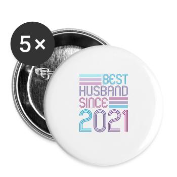 Bester Ehemann seit 2021 1. Hochzeitstag - Buttons groß 56 mm (5er Pack) - Weiß - Vorne