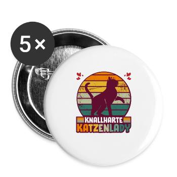 Katzenmama Katze Katzenliebhaber Knallharte Katzen - Buttons groß 56 mm (5er Pack) - Weiß - Vorne