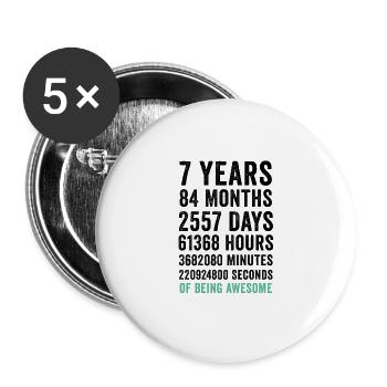 Anniversaire 7 ans d’être génial - Lot de 5 grands badges (56 mm) - blanc - Devant