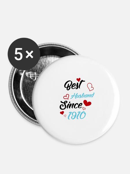 Bester Ehemann seit 1910 Hochzeit - Buttons groß 56 mm (5er Pack) - Weiß