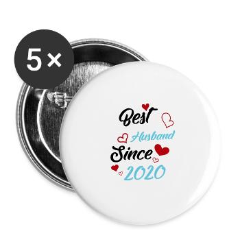 Bester Ehemann seit 2020 Hochzeit - Buttons groß 56 mm (5er Pack) - Weiß - Vorne