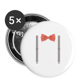 Lustige Korallenfliege mit grauen Hosenträgern Perfekt - Buttons groß 56 mm (5er Pack) - Weiß - Vorne