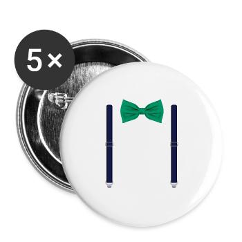 Drôle de nœud papillon vert avec bretelles parfait - Lot de 5 grands badges (56 mm) - blanc - Devant
