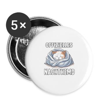 Niedliches Katzen T-Shirt Für entspannte Morgen - Buttons groß 56 mm (5er Pack) - Weiß - Vorne