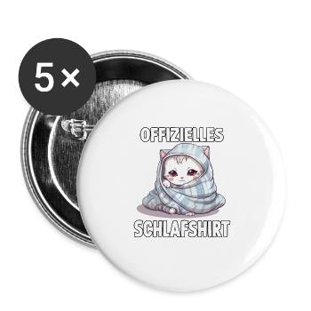 Lustiges Katzen T-Shirt für Langschläfer Zum - Buttons groß 56 mm (5er Pack) - Weiß - Vorne