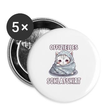Kuscheliges Katzen T-Shirt für gemütliche Nächte - Buttons groß 56 mm (5er Pack) - Weiß - Vorne