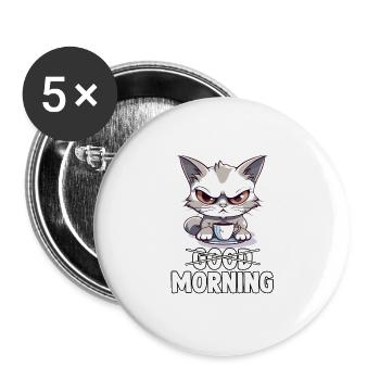 Funny cat owners gift morning muffle cats - Buttons groß 56 mm (5er Pack) - Weiß - Vorne