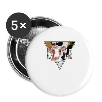 Chemise de vache, tee-shirt à couronne florale de vache d’amour, éventail de vache - Lot de 5 grands badges (56 mm) - blanc - Devant