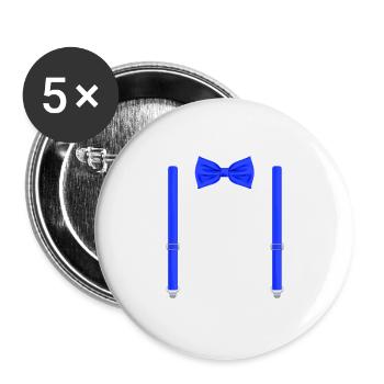 Drôle de nœud papillon bleu avec bretelles parfait - Lot de 5 grands badges (56 mm) - blanc - Devant