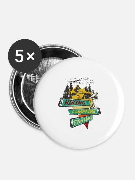 Hiking Campfire Fishing - Buttons groß 56 mm (5er Pack) - Weiß