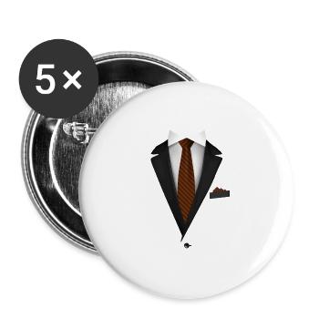 Smoking mit Krawatte für Hochzeiten und besondere - Buttons groß 56 mm (5er Pack) - Weiß - Vorne