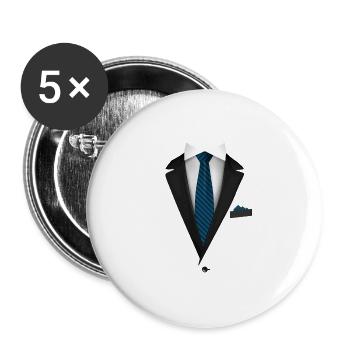 Smoking mit Krawatte für Hochzeiten und besondere - Buttons groß 56 mm (5er Pack) - Weiß - Vorne
