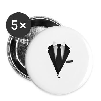 Smoking mit Krawatte für Hochzeiten und besondere - Buttons groß 56 mm (5er Pack) - Weiß - Vorne