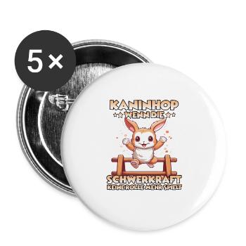 Kaninhop Geschenk für Kaninchenhalter Kaninhop - Buttons groß 56 mm (5er Pack) - Weiß - Vorne