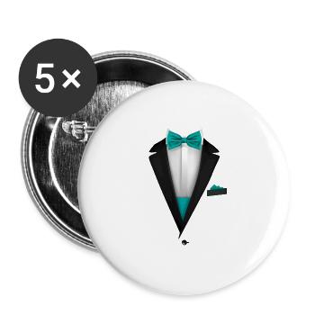 Tuxedo design with Turquoise Bowtie For Weddings - Buttons large 2.2''/56 mm (5-pack) - white - Front